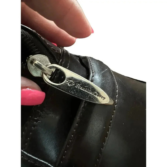 Franklin Covey Brown Leather Work Laptop Bag Organizer Briefcase Shoulder Tote - Picture 4 of 5